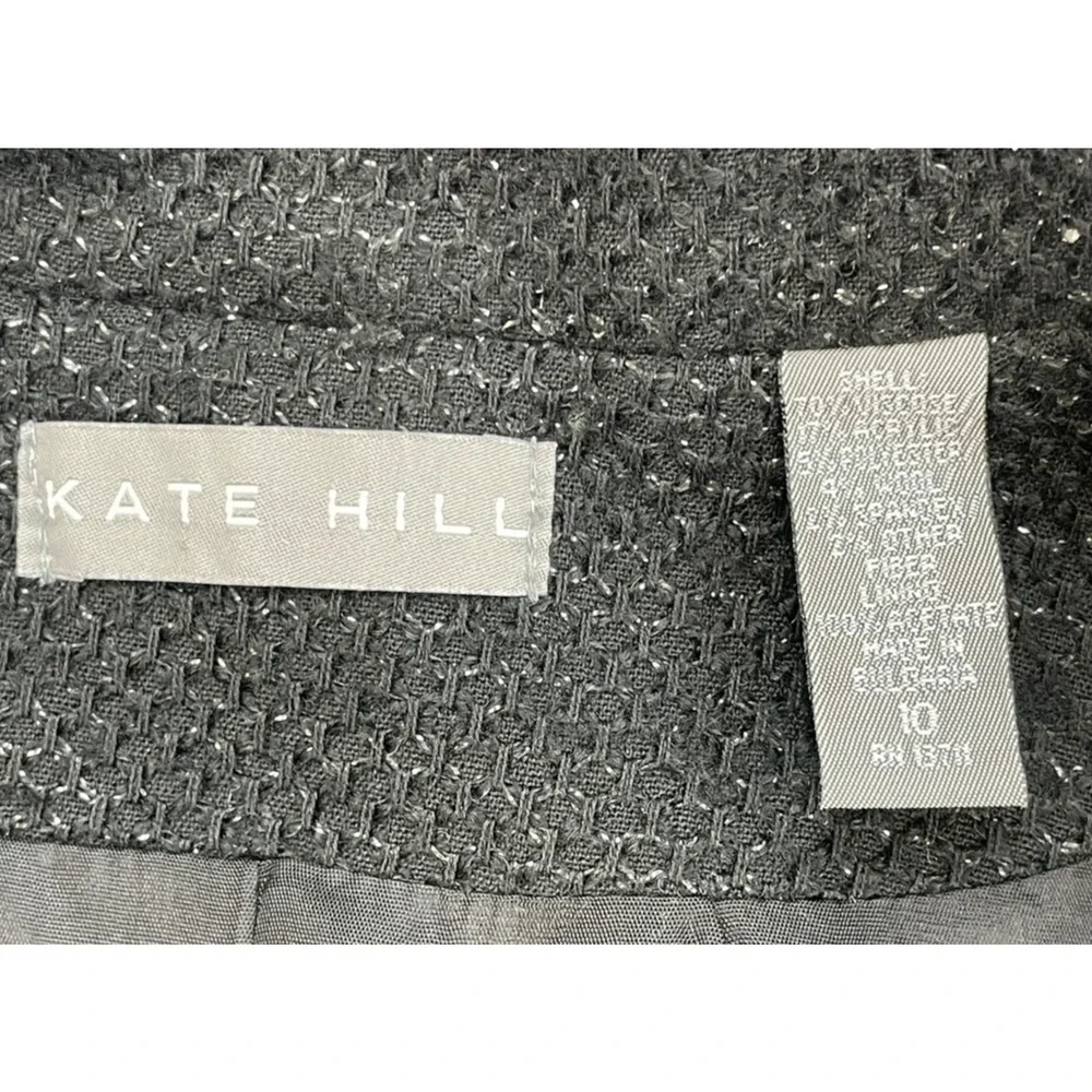 Kate Hill‎ Blazer Womens 10 Black Stretch 3-Button Lined Jacket